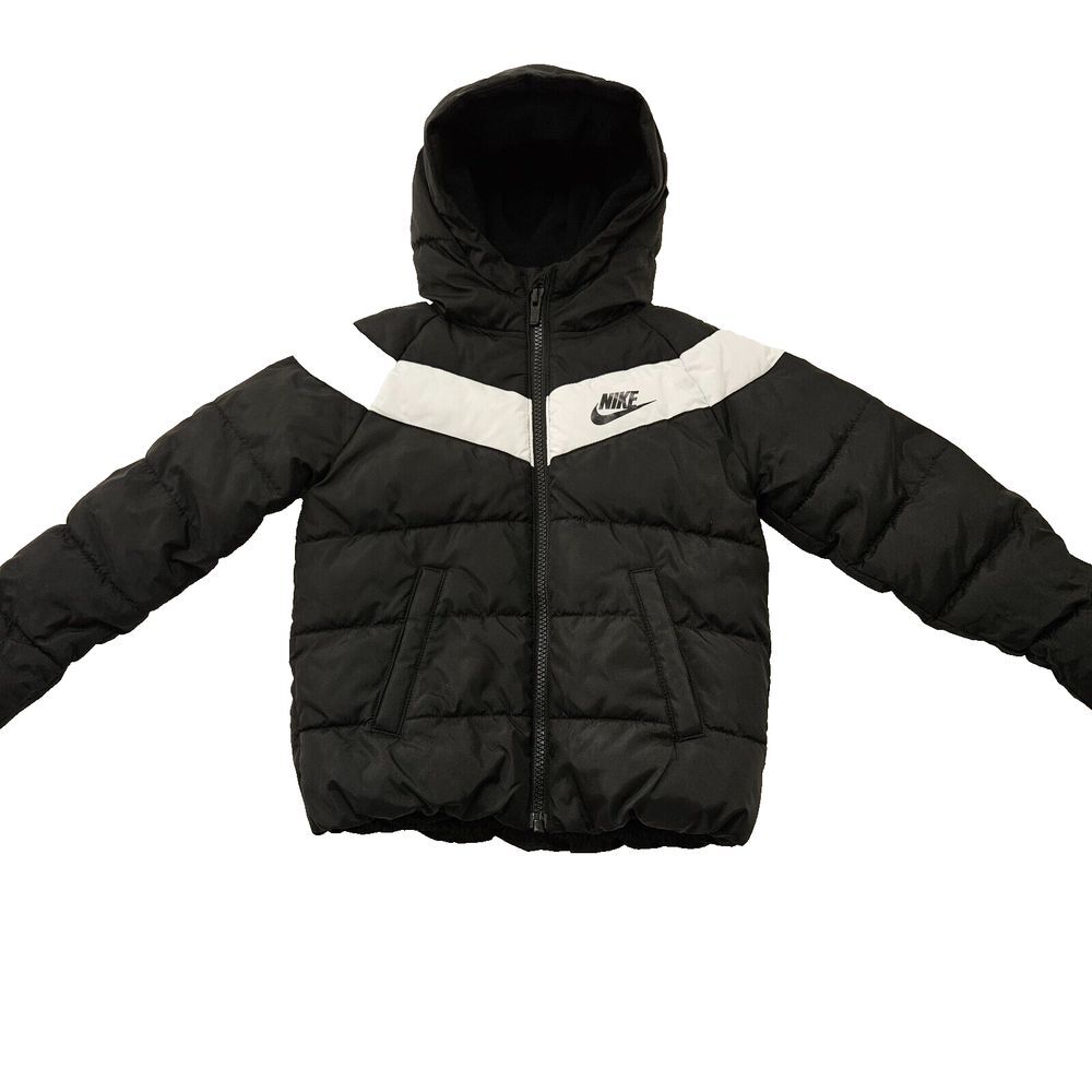 Nike Unisex Sz 3-4yrs Black & White‎ Puffer Hooded Zip Up Jacket Pockets